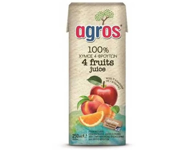 AGROS 100% ΧΥΜΟΣ 4 ΦΡΟΥΤΩΝ 250ml
