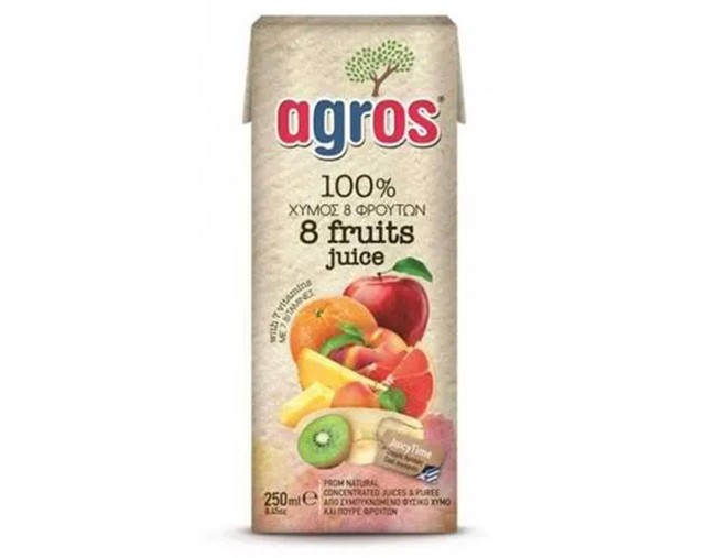 AGROS 100% ΧΥΜΟΣ ΦΡΟΥΤΩΝ ΑΠΟ 8 ΦΡΟΥΤΑ 250ml