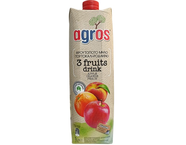 AGROS 3 FRUITS ΦΡΟΥΤΟΠΟΤΟ ΜΗΛΟ ΠΟΡΤΟΚΑΛΙ ΡΟΔΑΚΙΝΟ 1lt
