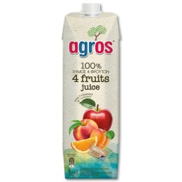 AGROS 100% ΧΥΜΟΣ 4 ΦΡΟΥΤΩΝ 1lt