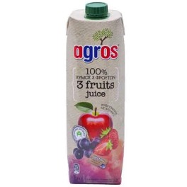 AGROS 100% ΧΥΜΟΣ 3 ΦΡΟΥΤΑ ΜΗΛΟ ΣΤΑΦΥΛΙ ΦΡΑΟΥΛΑ 1lt
