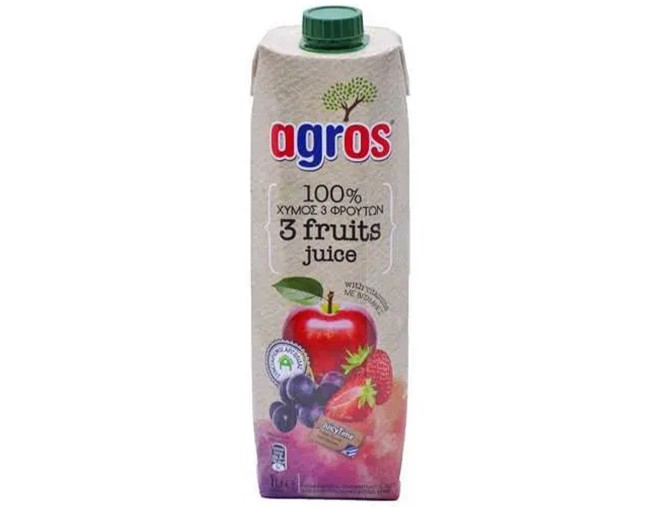 AGROS 100% ΧΥΜΟΣ 3 ΦΡΟΥΤΑ ΜΗΛΟ ΣΤΑΦΥΛΙ ΦΡΑΟΥΛΑ 1lt
