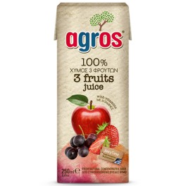 AGROS 100% ΧΥΜΟΣ 3 ΦΡΟΥΤΑ ΜΗΛΟ ΣΤΑΦΥΛΙ ΦΡΑΟΥΛΑ 250ml