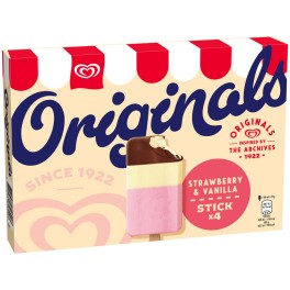 ALGIDA ORIGINALS STRAWBERRY &VANILLA STICK 4x320ml
