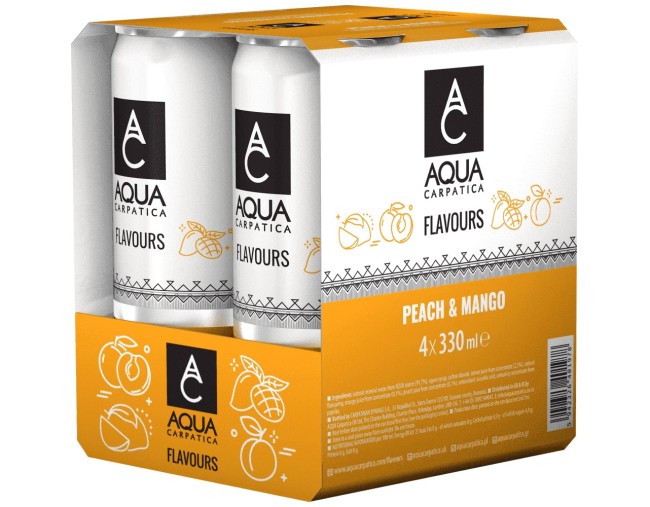 AQUA CARPATICA FLAVOURS PEACH & MANGO ΜΕ ΦΥΣΙΚΟ ΜΕΤΑΛΛΙΚΟ ΝΕΡΟ 4x330ml