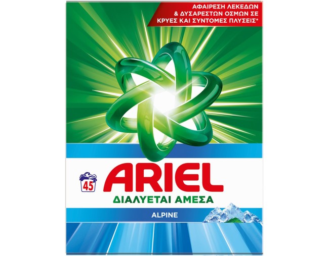 ARIEL AQUA POUDRE ALPINE ΣΚΟΝΗ ΠΛΥΝΤΗΡΙΟΥ ΡΟΥΧΩΝ 45 ΜΕΖΟΥΡΕΣ 2925gr