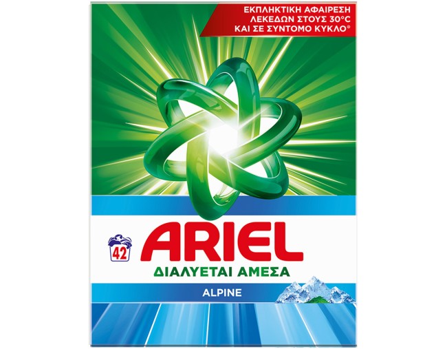 ARIEL AQUA POUDRE ALPINE ΣΚΟΝΗ ΠΛΥΝΤΗΡΙΟΥ ΡΟΥΧΩΝ 42 ΜΕΖΟΥΡΕΣ 2730gr
