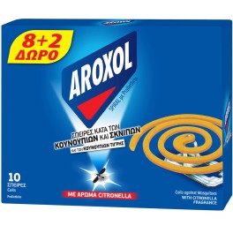 AROXOL ΕΝΤΟΜΟΑΠΩΘΗΤΙΚΕΣ ΣΠΕΙΡΕΣ ΓΙΑ ΚΟΥΝΟΥΠΙΑ ΜΕ CITRONELLA 8+2 ΔΩΡΟ AROXOL ΕΝΤΟΜΟΑΠΩΘΗΤΙΚΕΣ ΣΠΕΙΡΕΣ ΓΙΑ ΚΟΥΝΟΥΠΙΑ ΜΕ CITRONELLA 8+2 ΔΩΡΟ