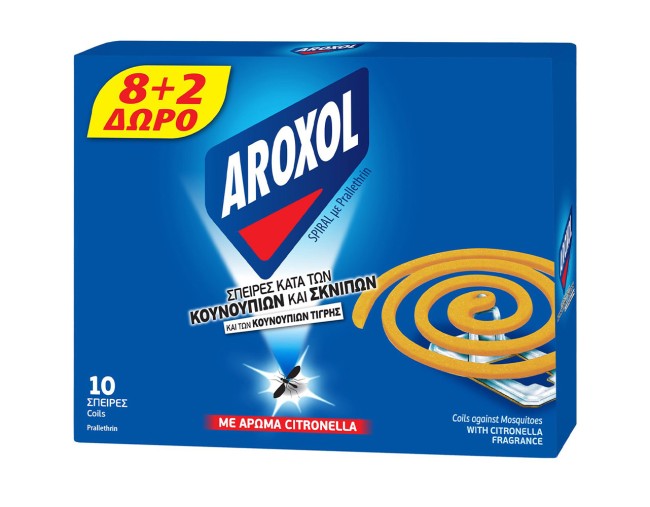 AROXOL ΕΝΤΟΜΟΑΠΩΘΗΤΙΚΕΣ ΣΠΕΙΡΕΣ ΓΙΑ ΚΟΥΝΟΥΠΙΑ ΜΕ CITRONELLA 8+2 ΔΩΡΟ
