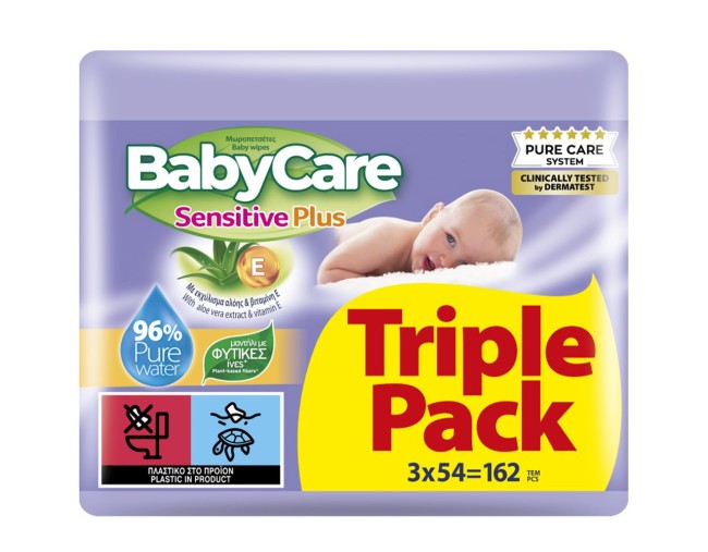 BABY CARE ΜΩΡΟΜΑΝΤΗΛΑ SENSITIVE PLUS ALOE VERA 3x54τμχ