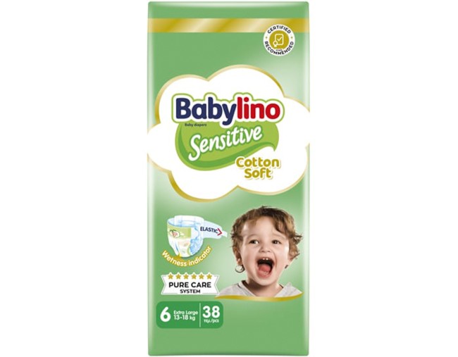 BABYLINO SENSITIVE COTTON SOFT ΠΑΝΕΣ EXTRA LARGE Νο.6 38τμχ