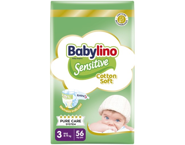 BABYLINO SENSITIVE COTTON SOFT ΠΑΝΕΣ ΜΙDΙ No.3 56τμχ