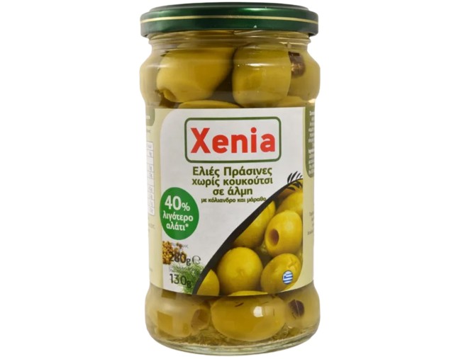XENIA ΕΛΙΕΣ ΠΡΑΣΙΝΕΣ ΧΩΡΙΣ ΚΟΥΚΟΥΤΣΙ ΣΕ ΑΛΜΗ 40% ΛΙΓΟΤΕΡΟ ΑΛΑΤΙ 280gr