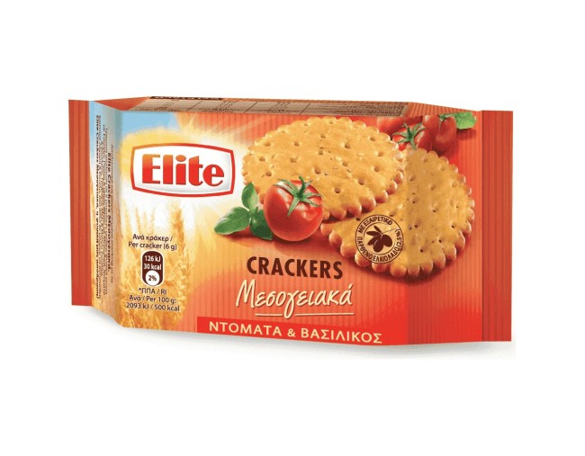ELITE CRACKERS ΜΕΣΟΓΕΙΑΚΑ ΜΕ ΝΤΟΜΑΤΑ & ΒΑΣΙΛΙΚΟ 105gr