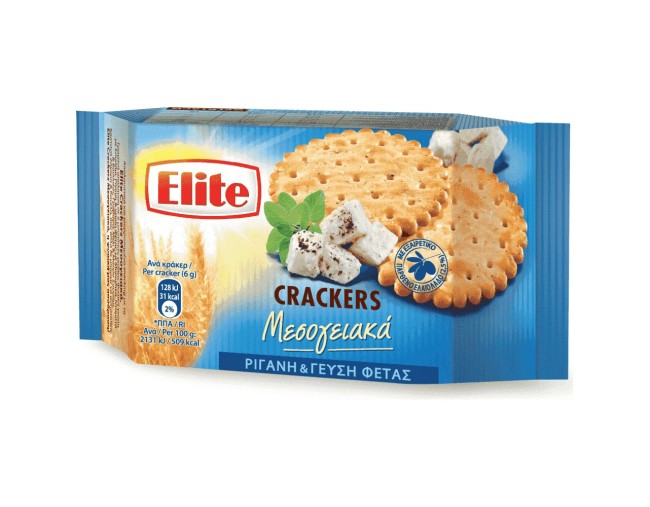 ELITE CRACKERS ΜΕΣΟΓΕΙΑΚΑ ΜΕ ΡΙΓΑΝΗ & ΦΕΤΑ 105gr