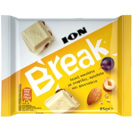 ION BREAK ΛΕΥΚΗ ΣΟΚΟΛΑΤΑ ΜΕ ΣΤΑΦΙΔΑ ΑΜΥΓΔΑΛΑ ΚΑΙ ΦΟΥΝΤΟΥΚΙΑ 85gr
