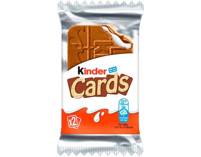 KINDER CARDS ΜΠΙΣΚΟΤΟ ΜΕ ΓΕΜΙΣΗ ΓΑΛΑ & ΚΑΚΑΟ 2ΤΜΧ 25,60gr