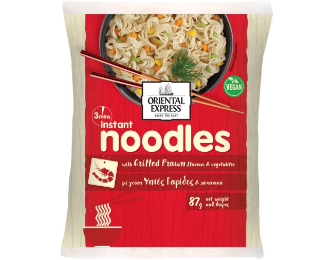 ORIENTAL EXPRESS NOODLES ΜΕ ΓΕΥΣΗ ΨΗΤΕΣ ΓΑΡΙΔΕΣ ΚΑΙ ΛΑΧΑΝΙΚΑ 87gr