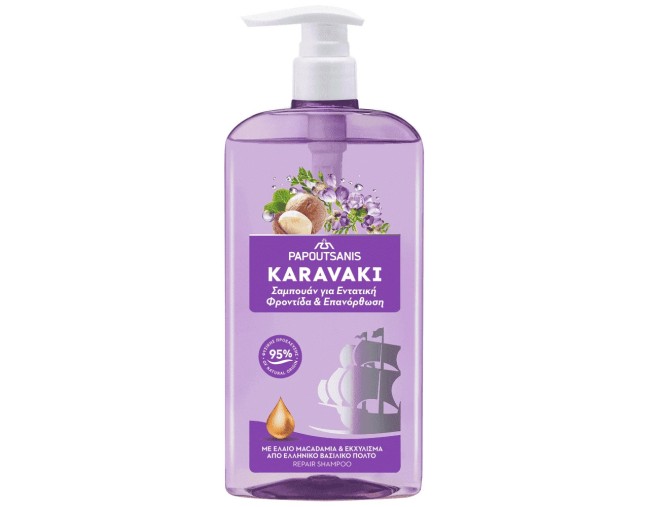 PAPOUTSANIS KARAVAKI ΣΑΜΠΟΥΑΝ ΜΕ ΕΛΑΙΟ MACADAMIA KAI BAΣΙΛΙΚΟ ΠΟΛΤΟ 600ml