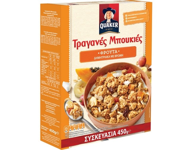QUAKER ΤΡΑΓΑΝΕΣ ΜΠΟΥΚΙΕΣ ΔΗΜΗΤΡΙΑΚΩΝ ΜΕ ΒΡΩΜΗ & ΦΡΟΥΤΑ 450gr