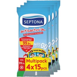 SEPTONA KIDS ΑΝΤΙΒΑΚΤΗΡΙΔΙΑΚΑ ΥΓΡΑ ΜΑΝΤΗΛΑΚΙΑ 4x15τμχ