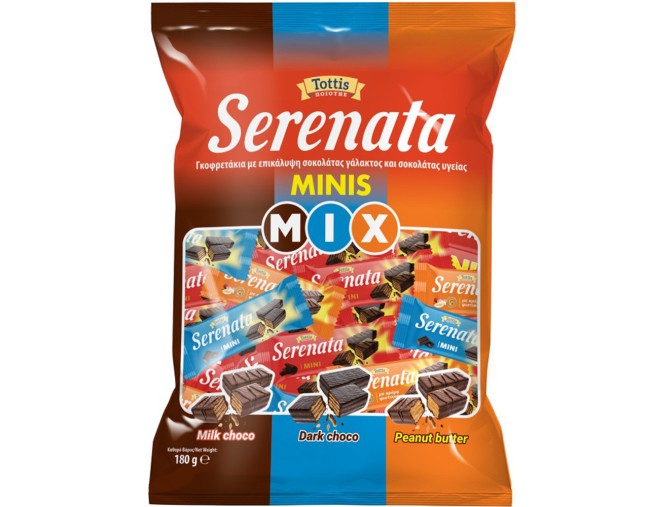 SERENATA ΓΚΟΦΡΕΤΑΚΙΑ MINIS MIX ΜΕ ΣΟΚΟΛΑΤΑ ΓΑΛΑΚΤΟΣ ΥΓΕΙΑΣ & ΦΥΣΤΙΚΟΒΟΥΤΥΡΟ 180gr