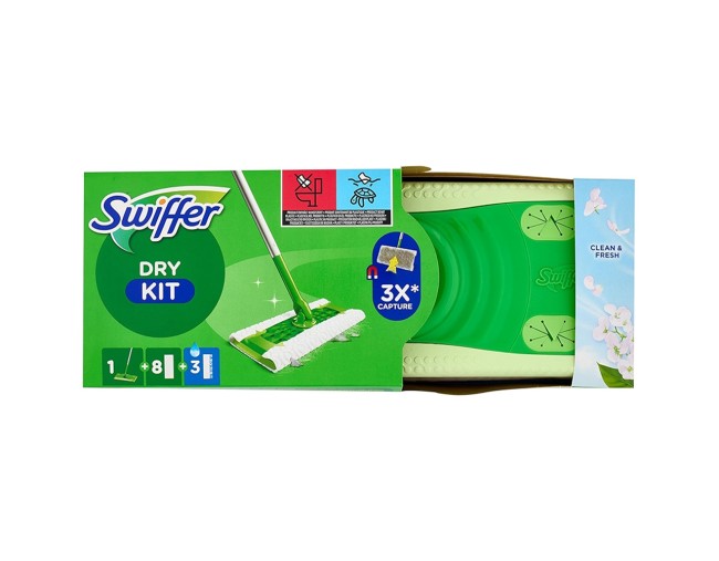 SWIFFER DRY & WET KIT ΣΚΟΥΠΑ ΜΕ 8 ΣΤΕΓΝΑ & 3 ΥΓΡΑ ΠΑΝΑΚΙΑ ΚΑΘΑΡΙΣΜΟΥ