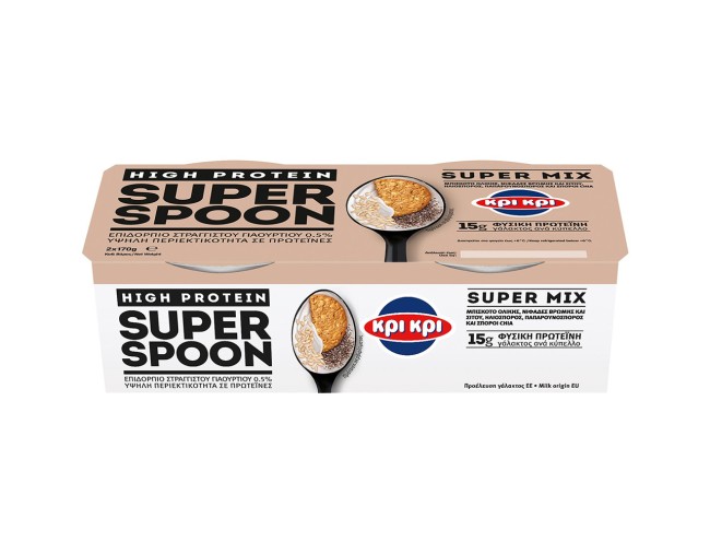 ΚΡΙ ΚΡΙ SUPER SPOON HIGH PROTEIN ΕΠΙΔΟΡΠΙΟ ΓΙΑΟΥΡΤΙΟΥ ΜΠΙΣΚΟΤΟ ΒΡΩΜΗ ΗΛΙΟΣΠΟΡΟΣ & CHIA 2x170gr